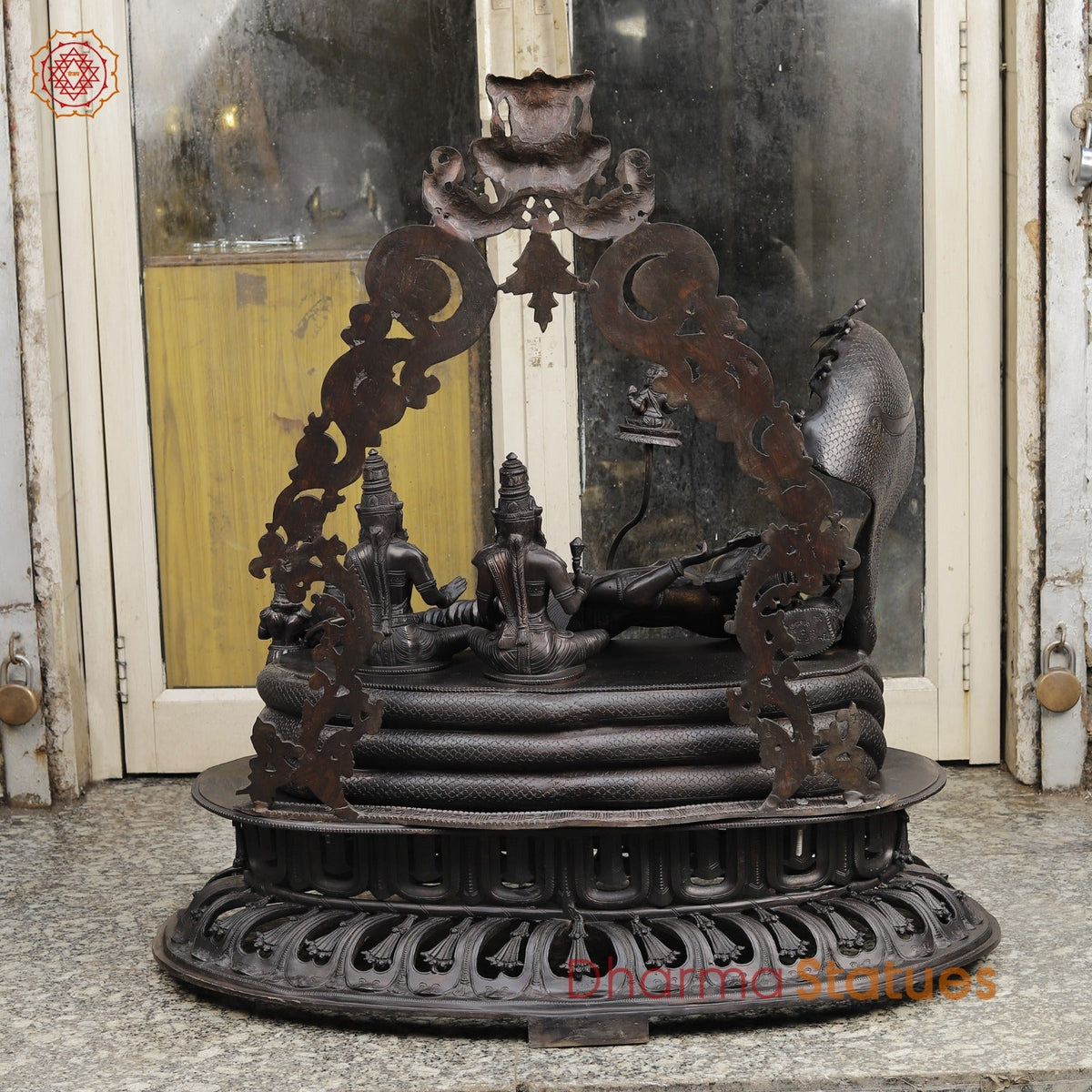 Bronze Vishnu Resting With Lakshmi (Anantshayiana) with Arch Fine, Natural Bronze Finish 43”