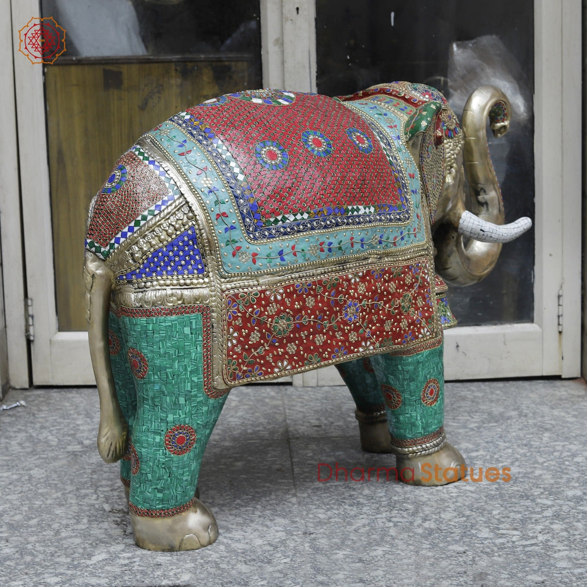 Brass Elephants Standing Fine, Stone Work 46”