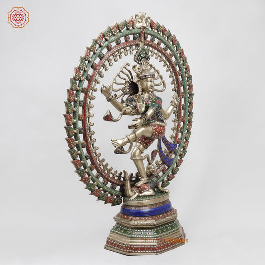 Brass Natraj (Dancing Shiva) Fine, Stone Work 31”