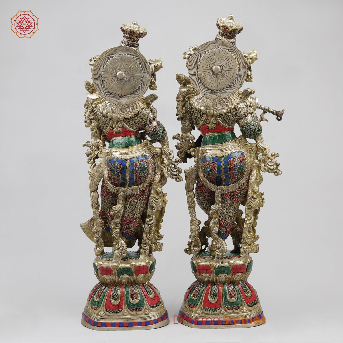 Brass Radha Krishna Standing Fine, Stone Work 30”