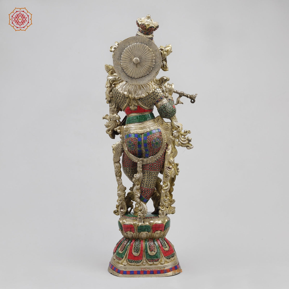 Brass Krishna Standing Fine, Stone Work 30”