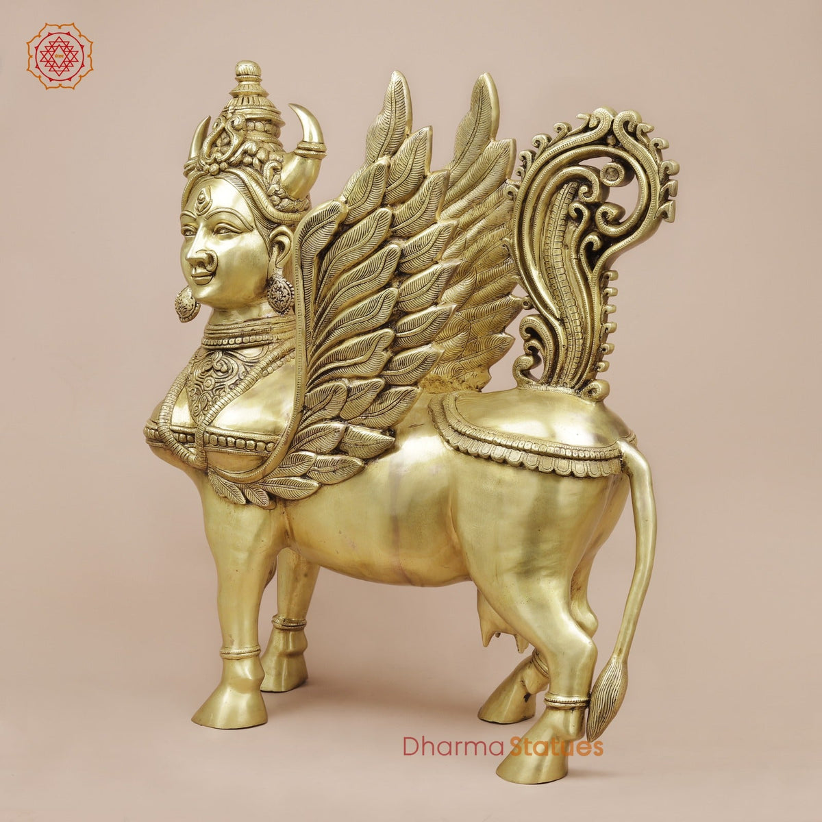 Brass Kamdhenu Standing Fine, Special Gold Finish 30”