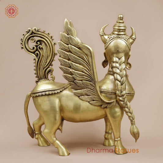 Brass Kamdhenu Standing Fine, Special Gold Finish 30”