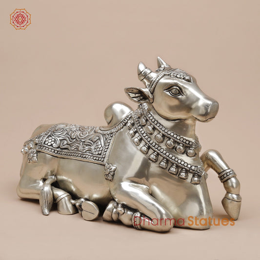 Brass Nandi Seated Fine, Silver Coated 18”