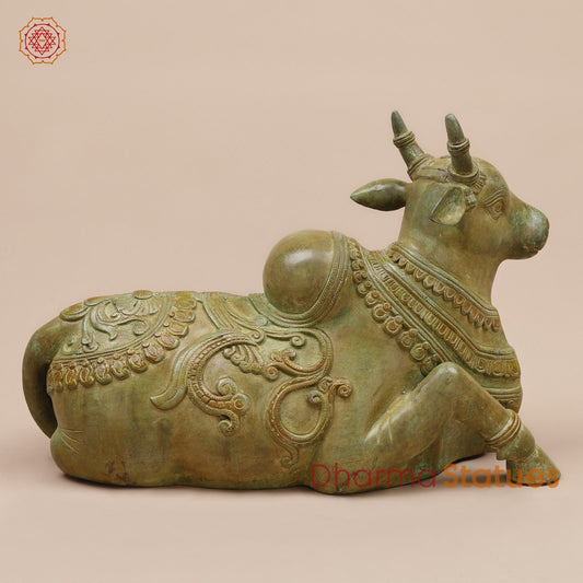 Brass Nandi Seated Fine, Natural Green Patina 17”