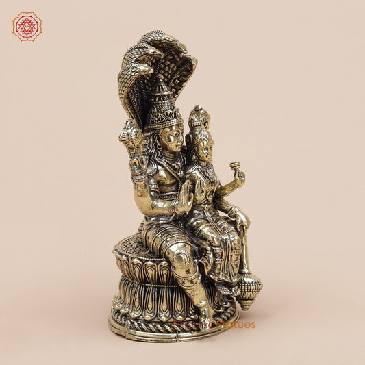 Brass Vishnu, Lakshmi Seated with Sheshnag Fine 6.5”