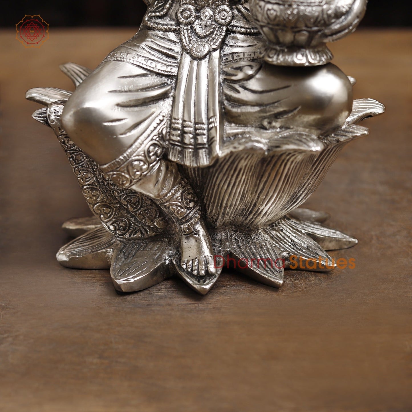 Brass Lakshmi Statue, The Goddess of Fortune, Fine Silver Finish 12"
