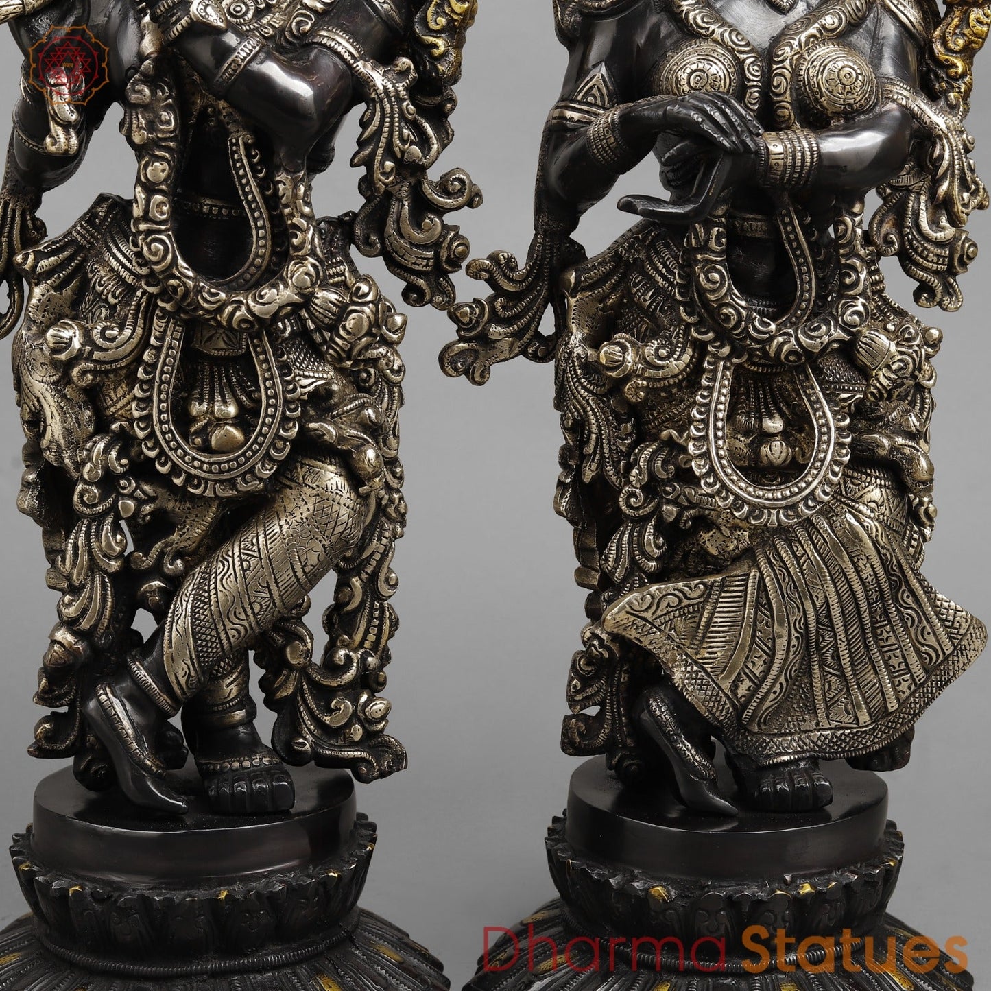 Brass Radha krishna On blooming Lotus, Royal Black finish 22.5”