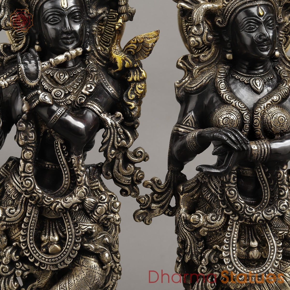 Brass Radha krishna On blooming Lotus, Royal Black finish 22.5”