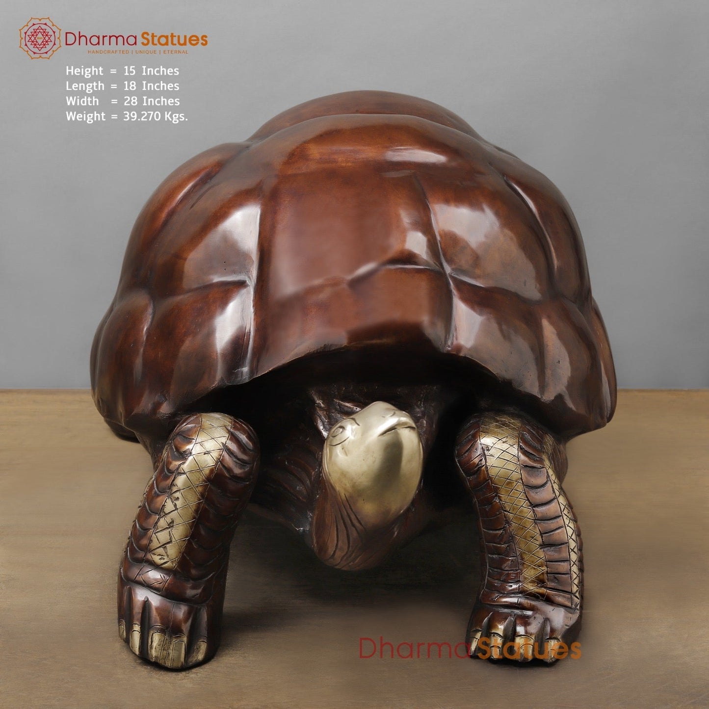 Brass Japanese Tortoise, Rich Brown Finish 15”