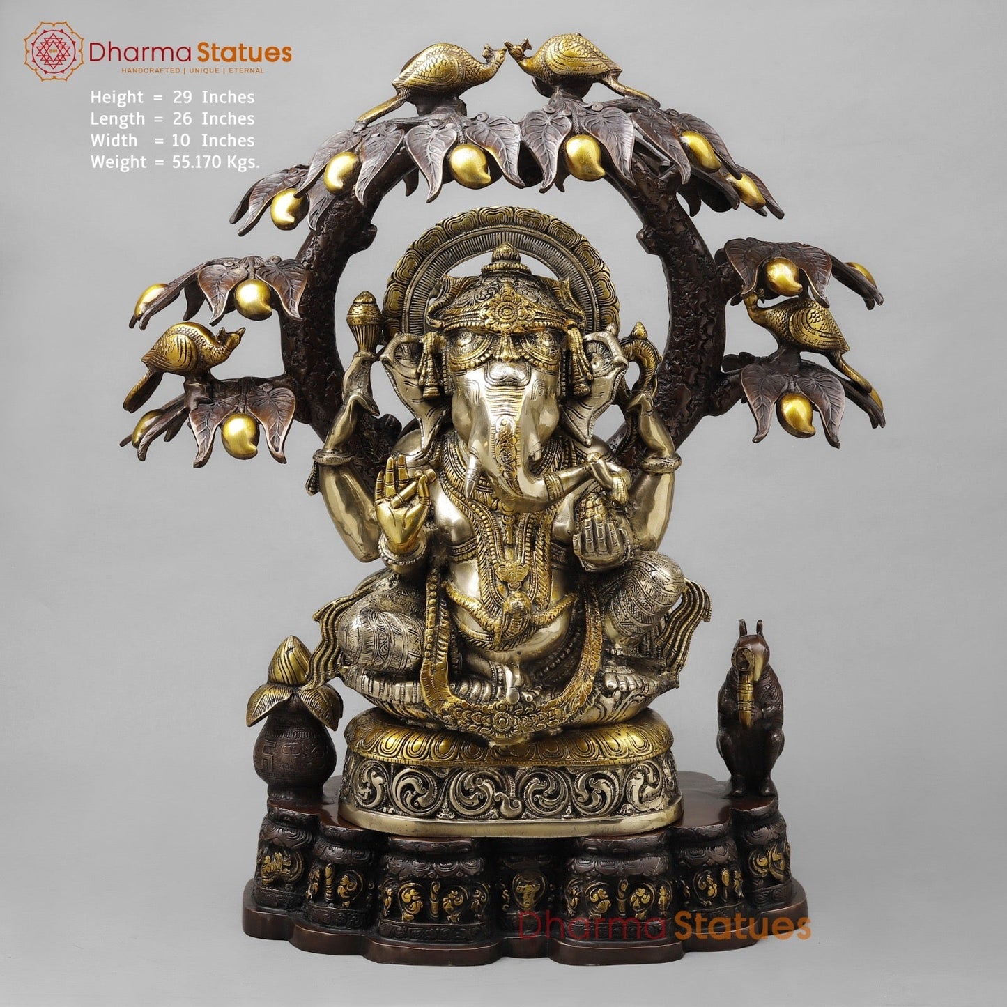 Brass Ganesh Seated Under Tree , Royal Brown & Smooth Finish 29”