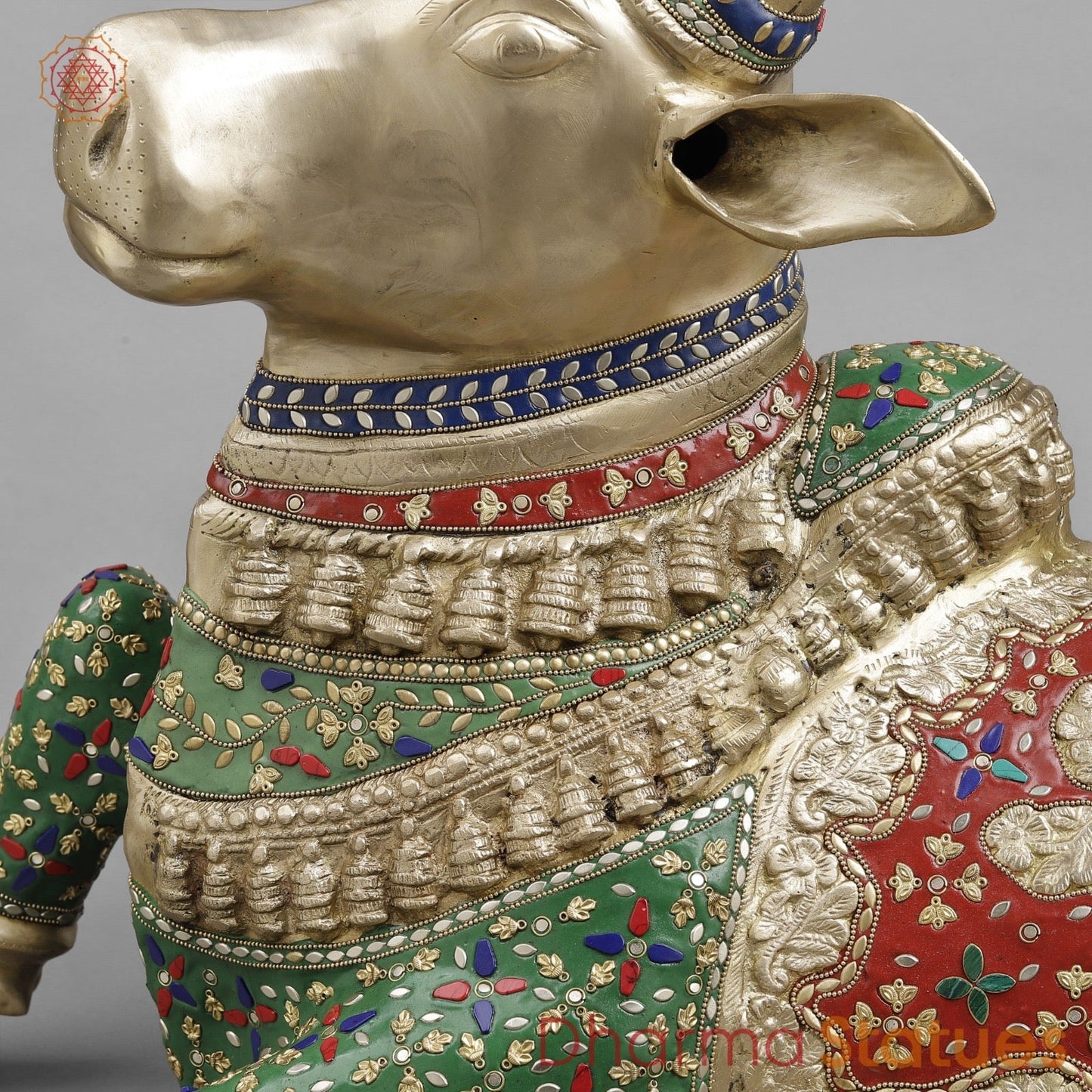 Brass Nandi Seated , Floral Stone Work 22” ( Exclusive )