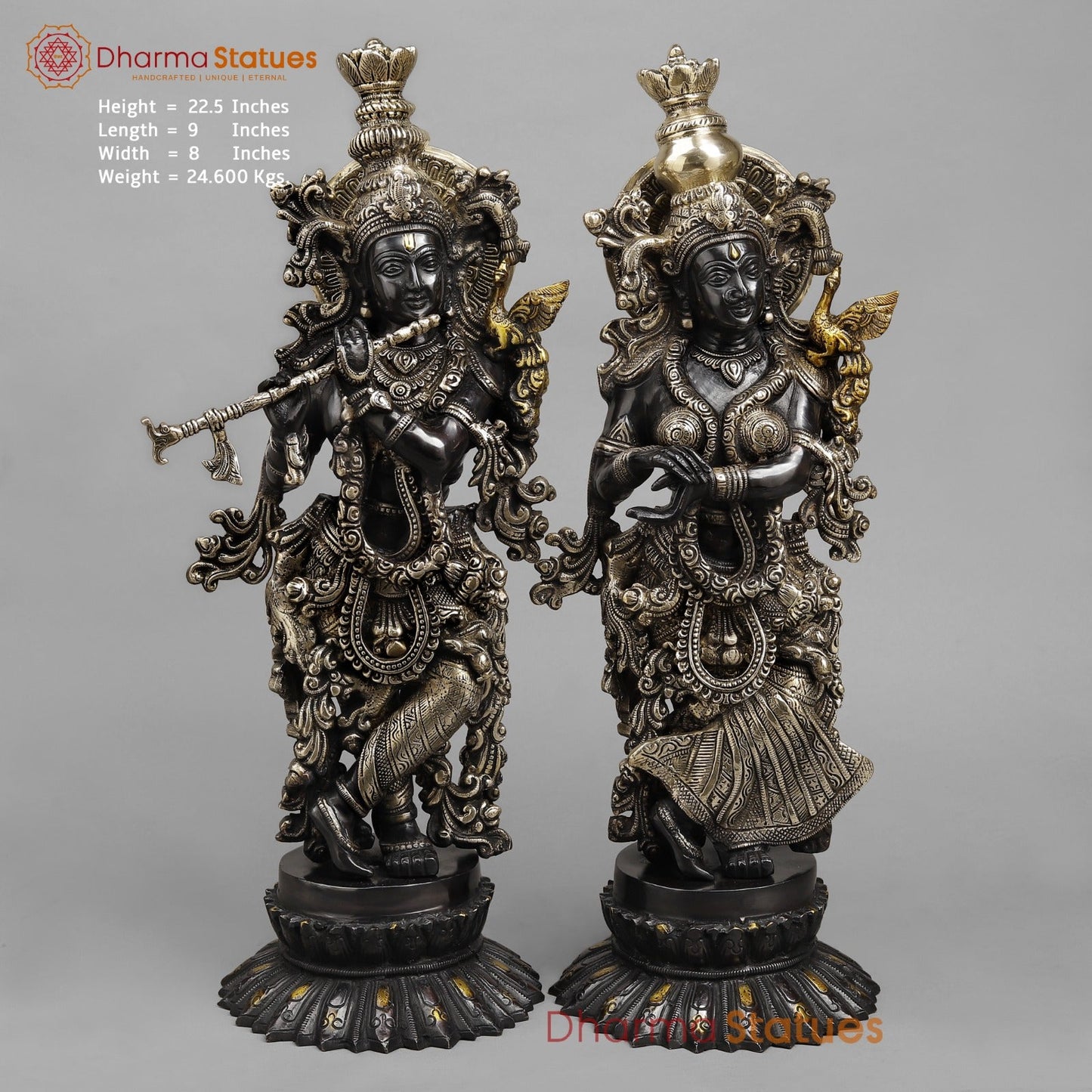 Brass Radha krishna On blooming Lotus, Royal Black finish 22.5”