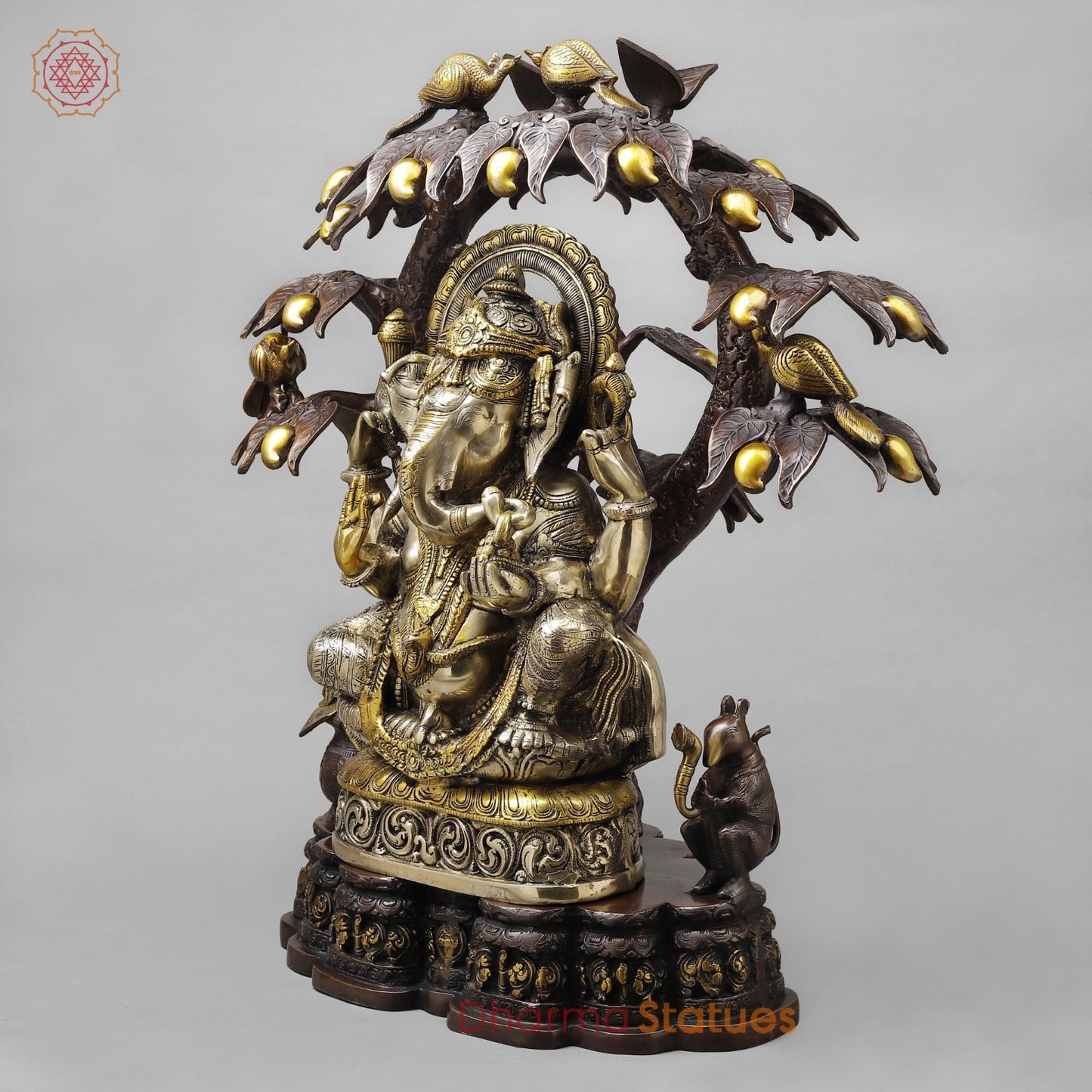 Brass Ganesh Seated Under Tree , Royal Brown & Smooth Finish 29”