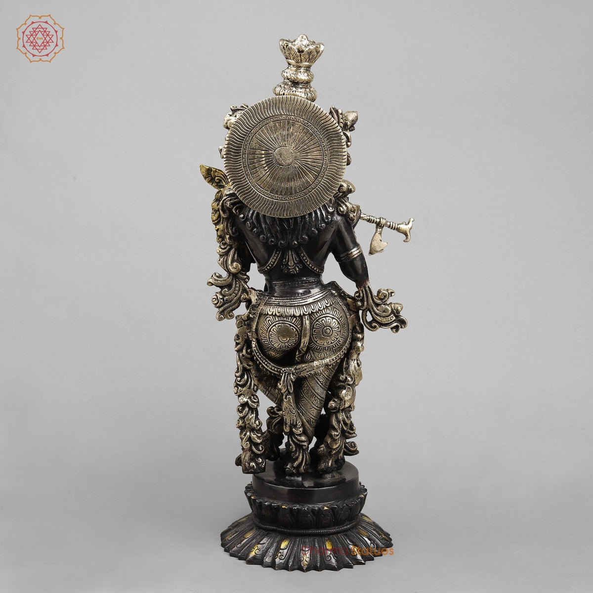 Brass Krishna Standing On Blooming lotus Pedestal 22.5”