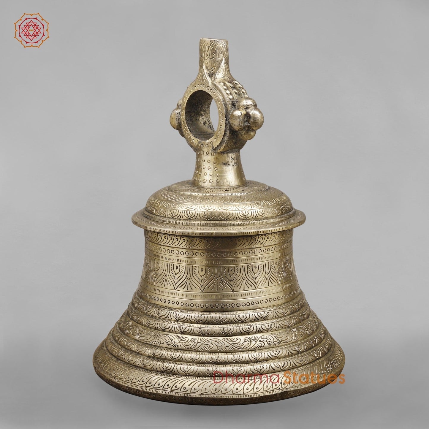 Brass Majestic Bell Hanging With Fine Carving 23”