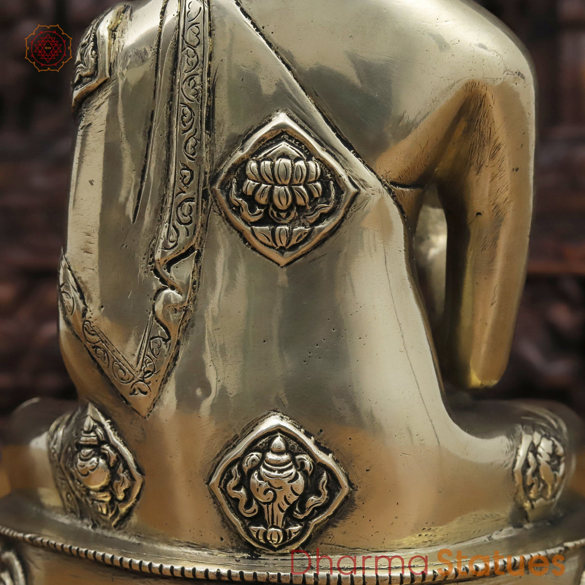 Brass Buddha Statue, Seated on a Lotus Golden Fine Work 12"
