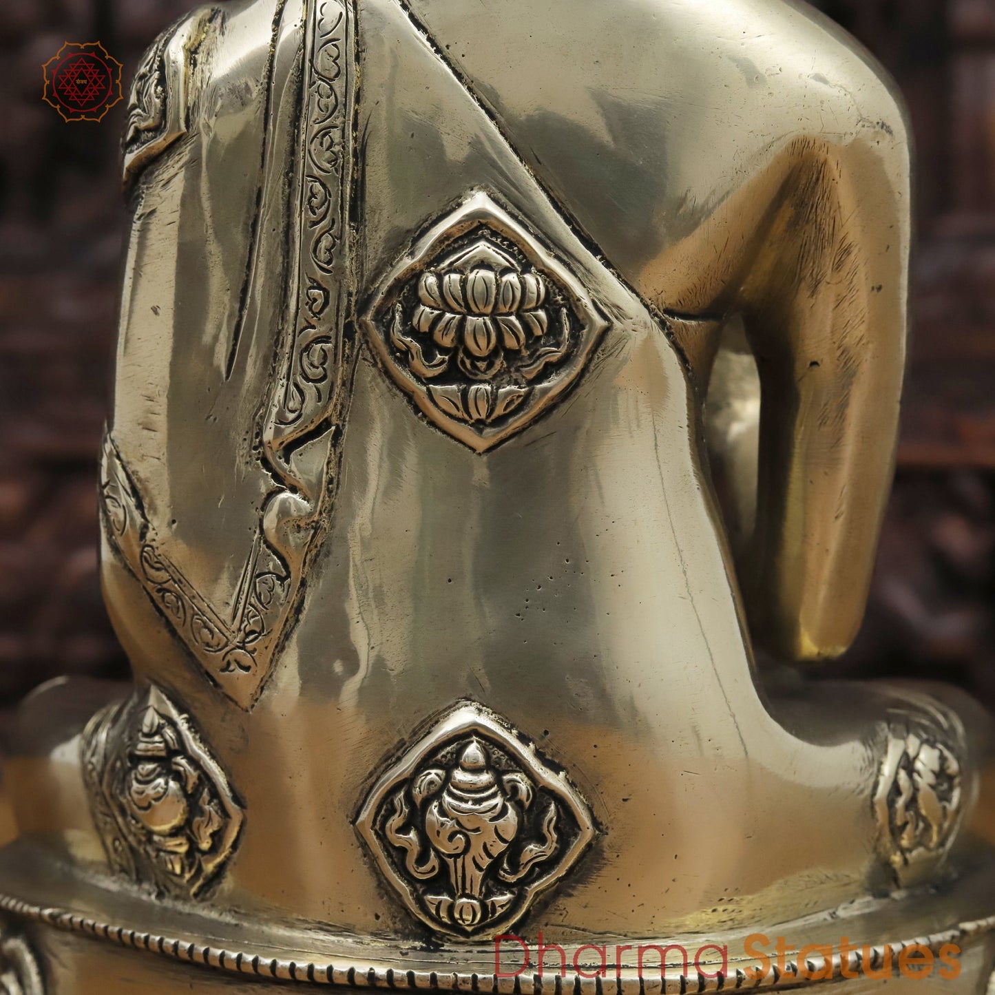 Brass Buddha Statue, Seated on a Lotus Golden Fine Work 12"
