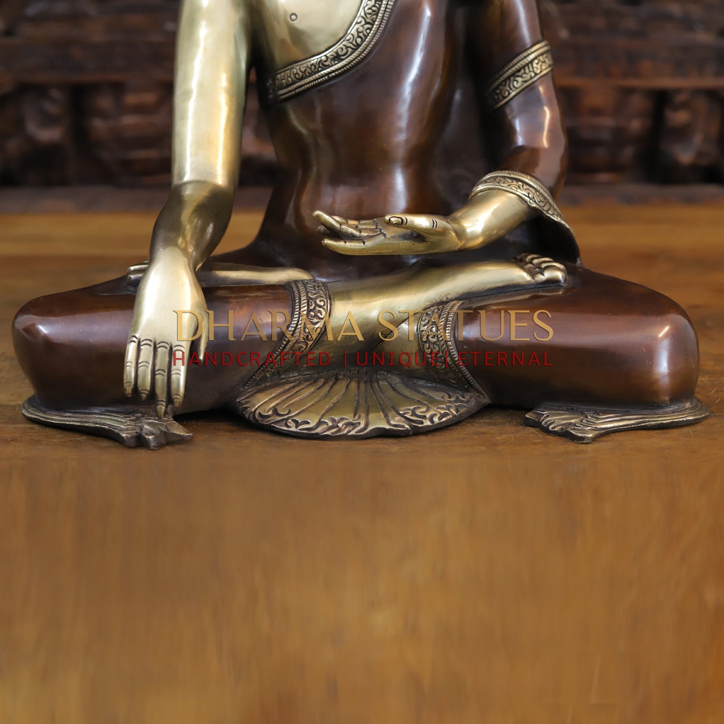 Brass Buddha in Varada Mudra, Copper and Gold Finish, 18"