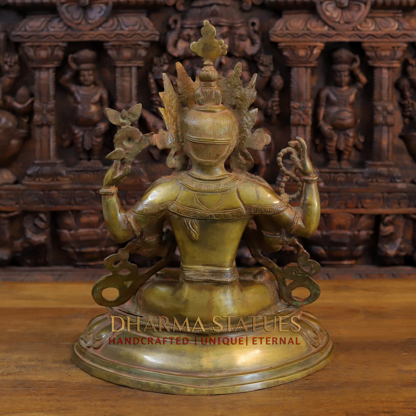 Brass Meditation Tara Statue, Patina and Brick Color Finish, 18"