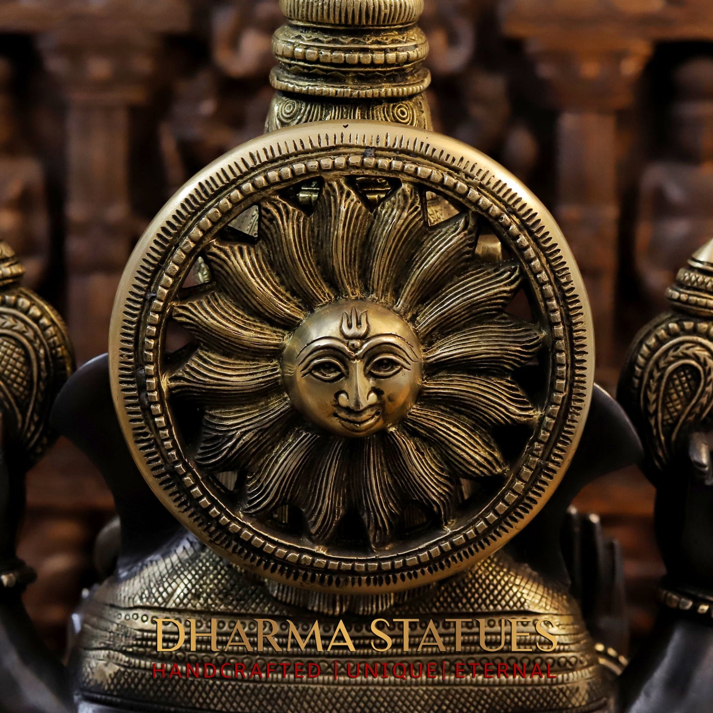 Brass Ganesh seated in Blessing Posture, Back Patina & Golden Finish, 20"