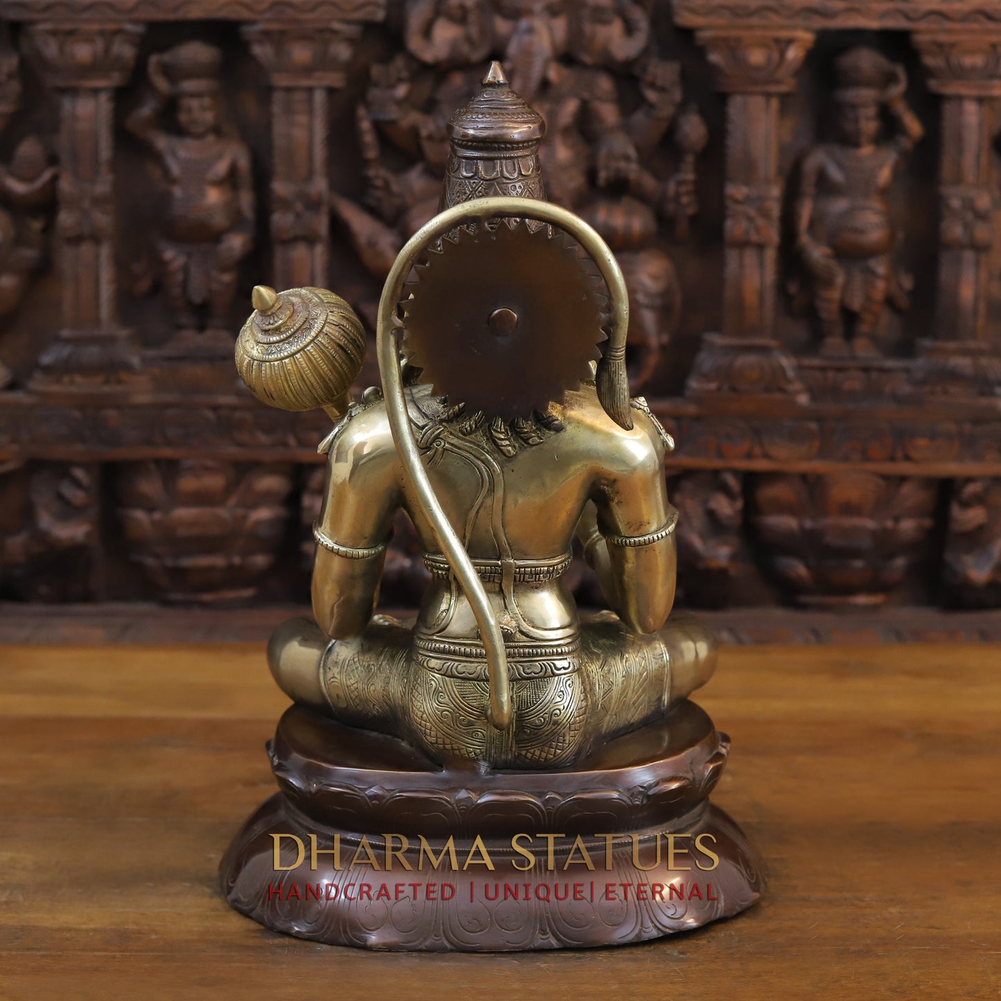 Brass Hanuman Seated in Blessing Position, Gold and Copper Finish, 16"