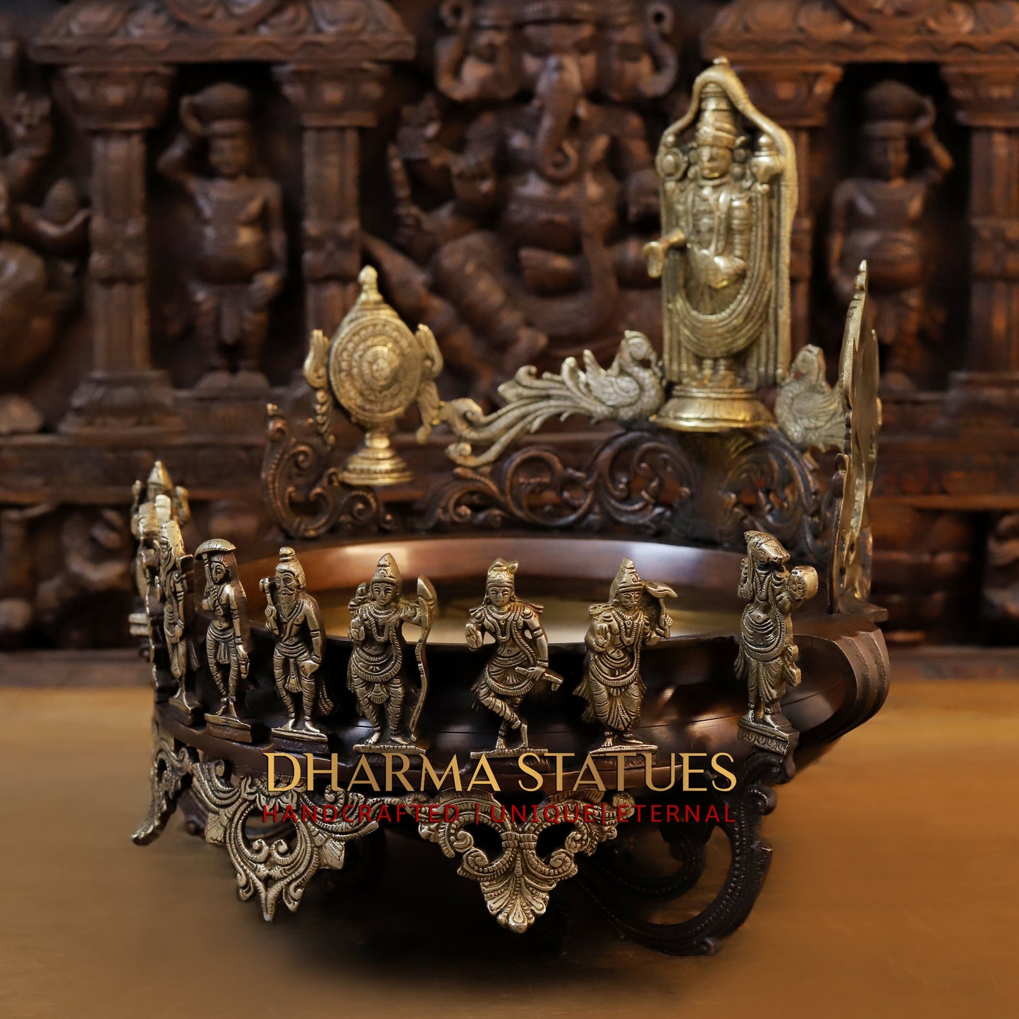 Brass Urli with Tirupati balaji with vishnu dashavtars, Copper & Golden Finish, 17"