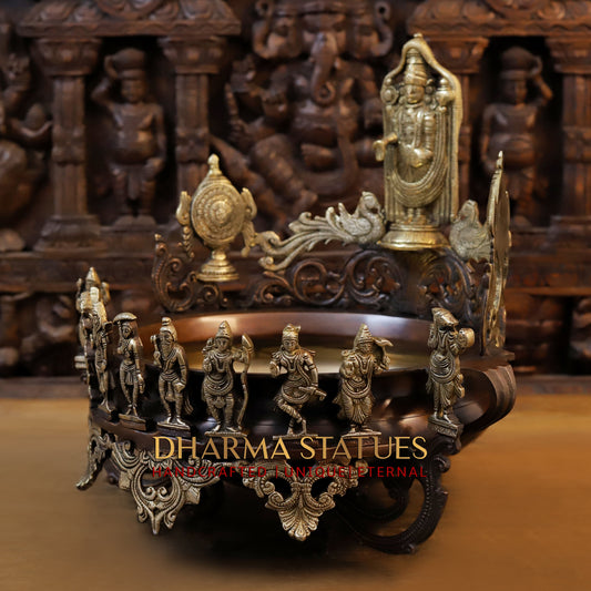 Brass Urli with Tirupati balaji with vishnu dashavtars, Copper & Golden Finish, 17"