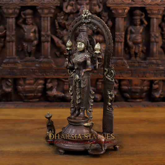 Brass Vishnu and Lakshmi Standing in Frame with Elephants & Garuda at the Pedestal, Copper and Gold, 16.5"
