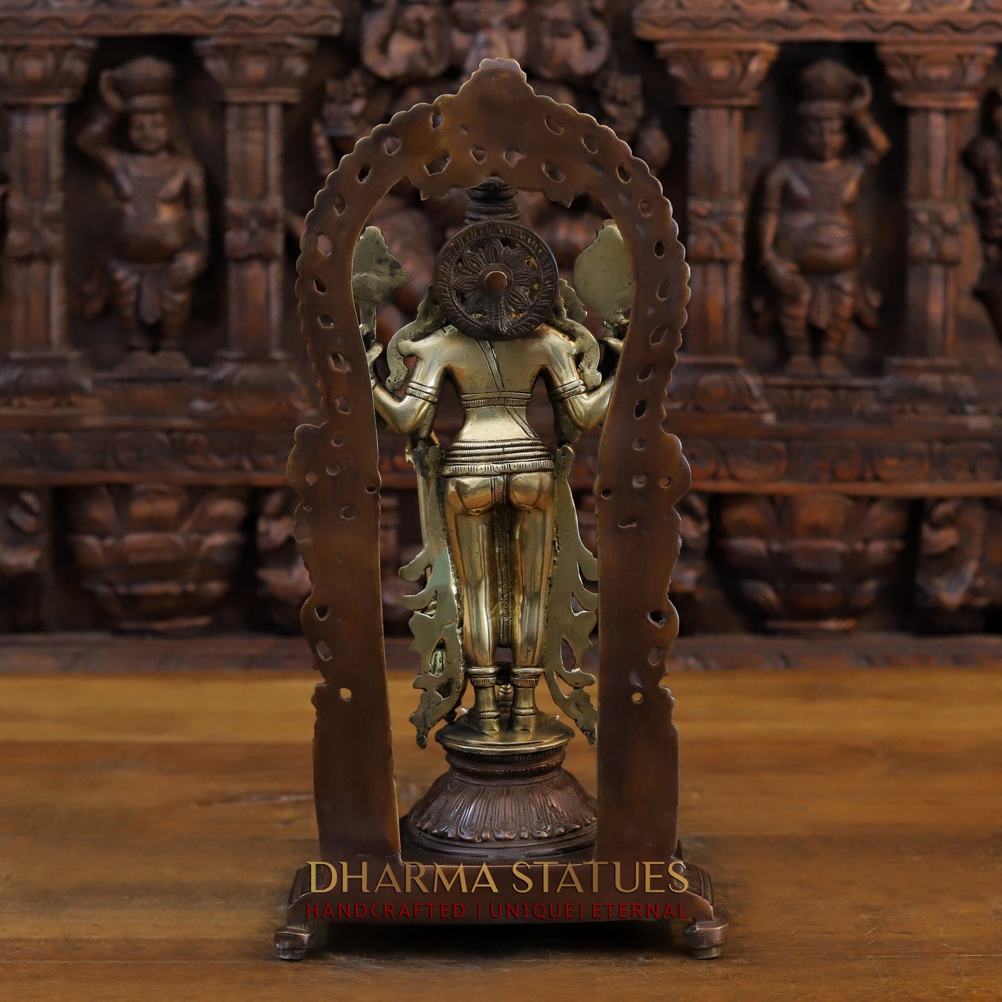 Brass Lakshmi with Shree Garuda at the Pedestal, Golden & Copper Finish, 16"