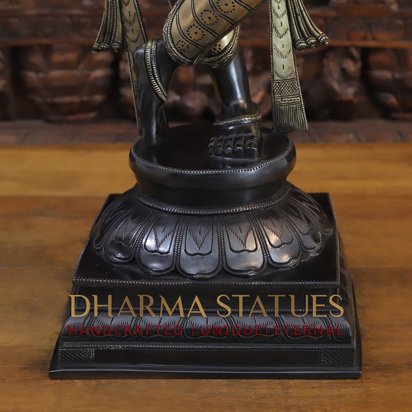 Brass Krishna Playing Flute, Black Patina and Golden Finish, 35"