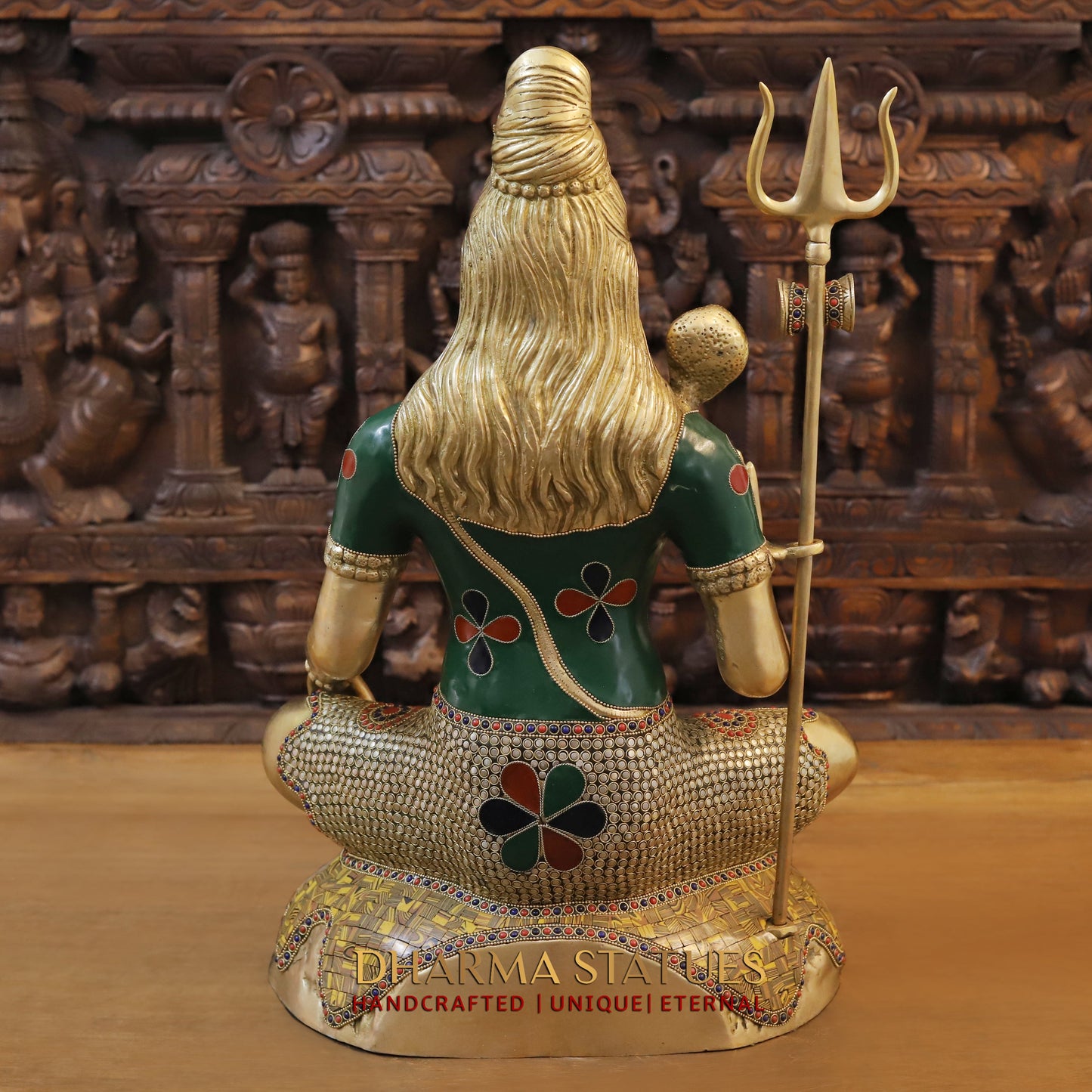 Brass Shiva seated in Blessing Posture, Stonework & Golden Finish, 23"