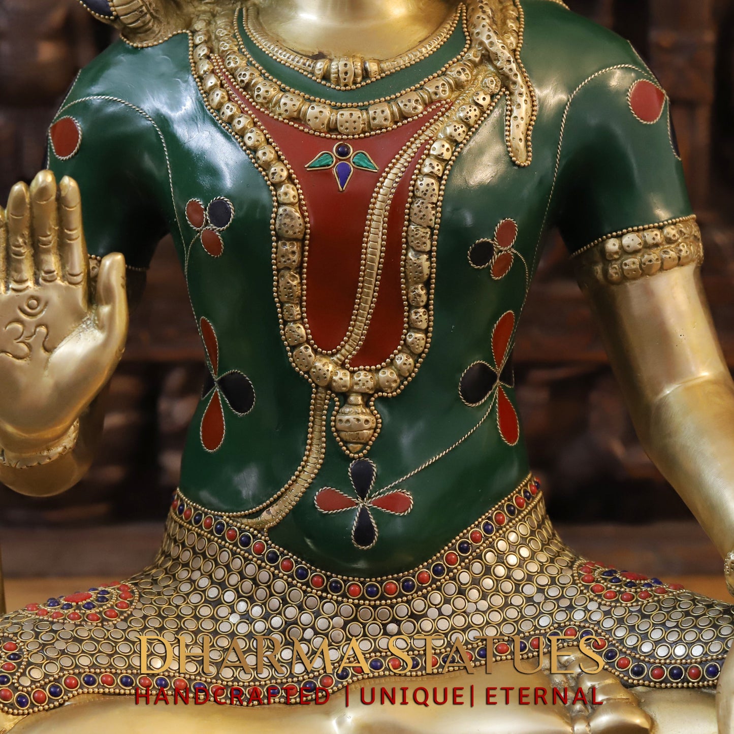 Brass Shiva seated in Blessing Posture, Stonework & Golden Finish, 23"
