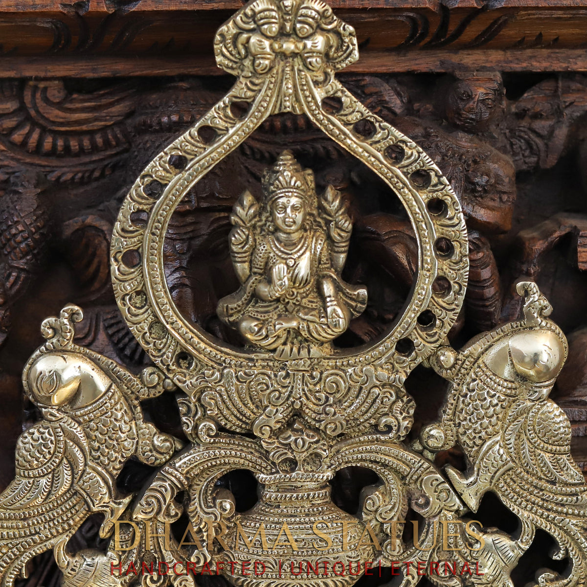 Brass Lakshmi Diya Stand, with Peacock, Fine Gold Finish, 15"