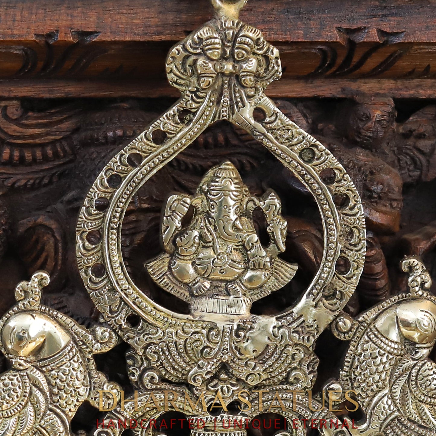 Brass Lakshmi Diya Stand, with Peacock, Fine Gold Finish, 15"