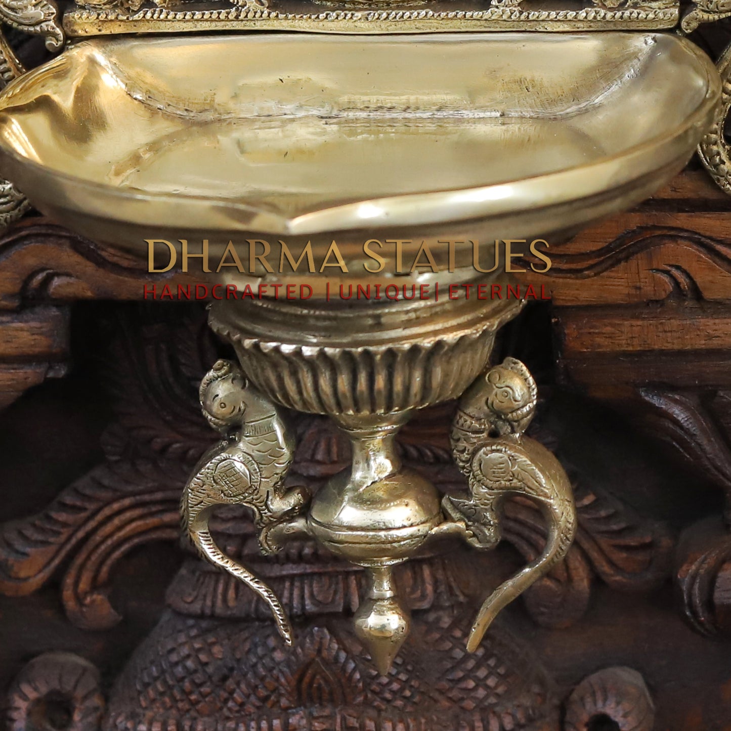 Brass Lakshmi Diya Stand, with Peacock, Fine Gold Finish, 15"