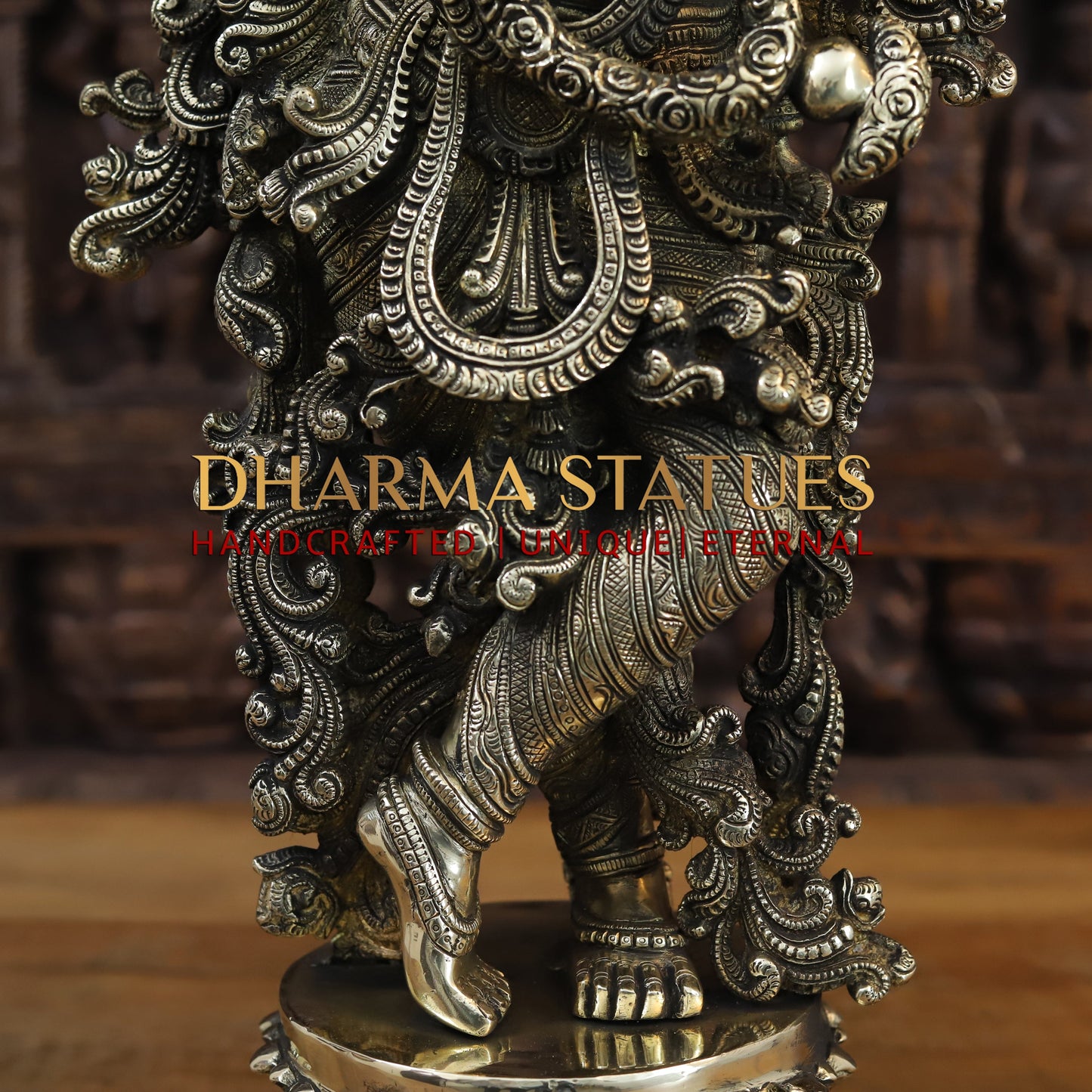 Brass Krishna Playing Flute, Fine Golden Finish, 27"
