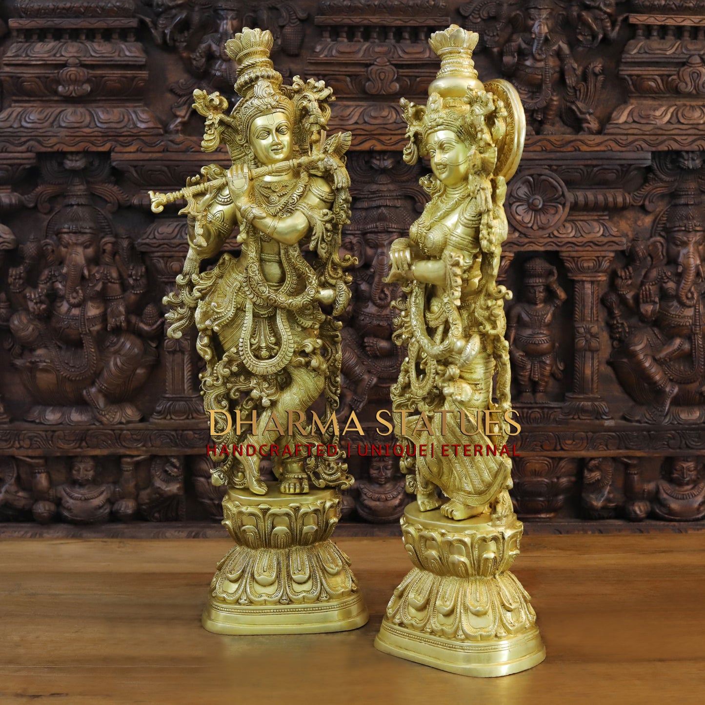 Brass Radha Krishna Idol, Fine Golden Finish 30"