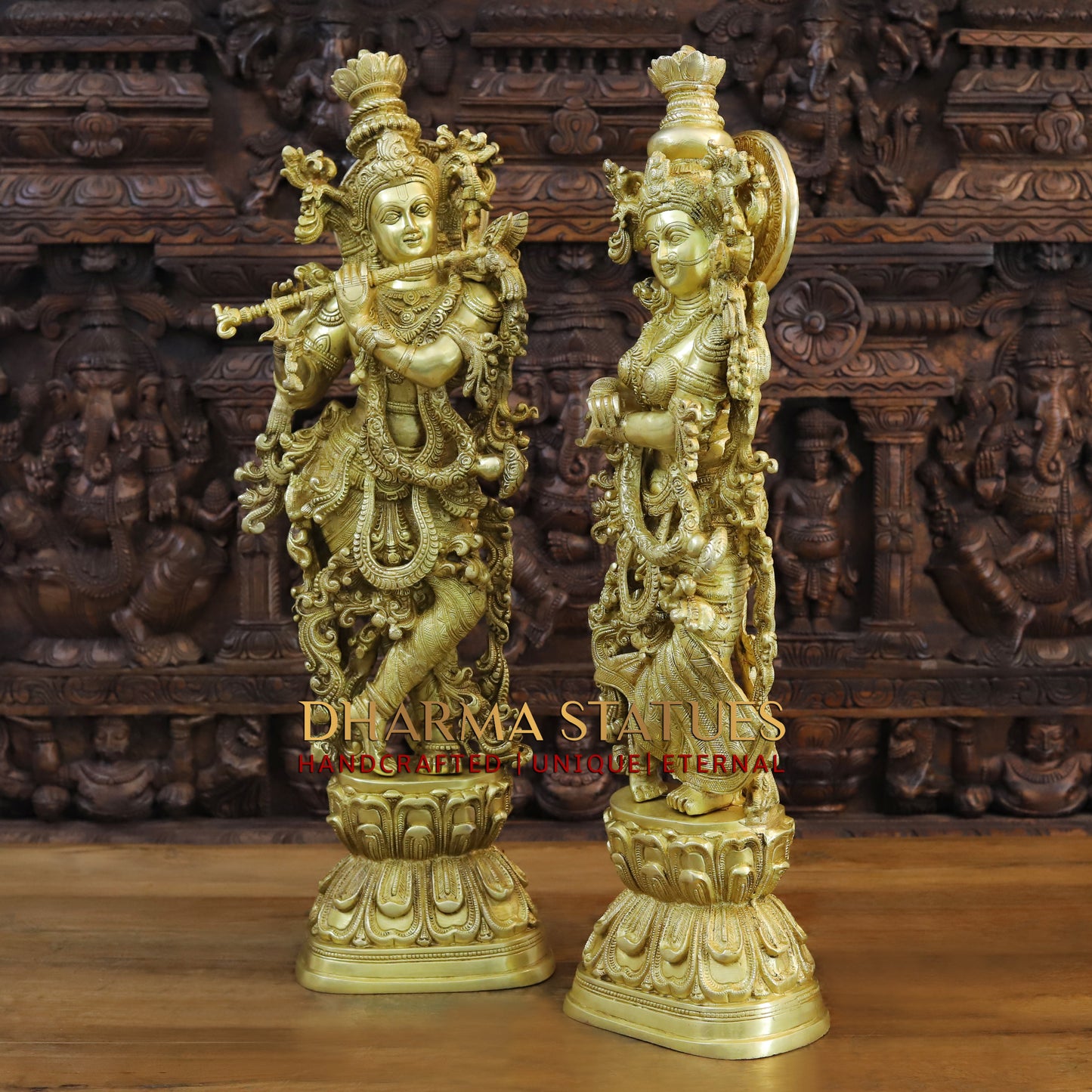 Brass Radha Krishna Idol, Fine Golden Finish 30"