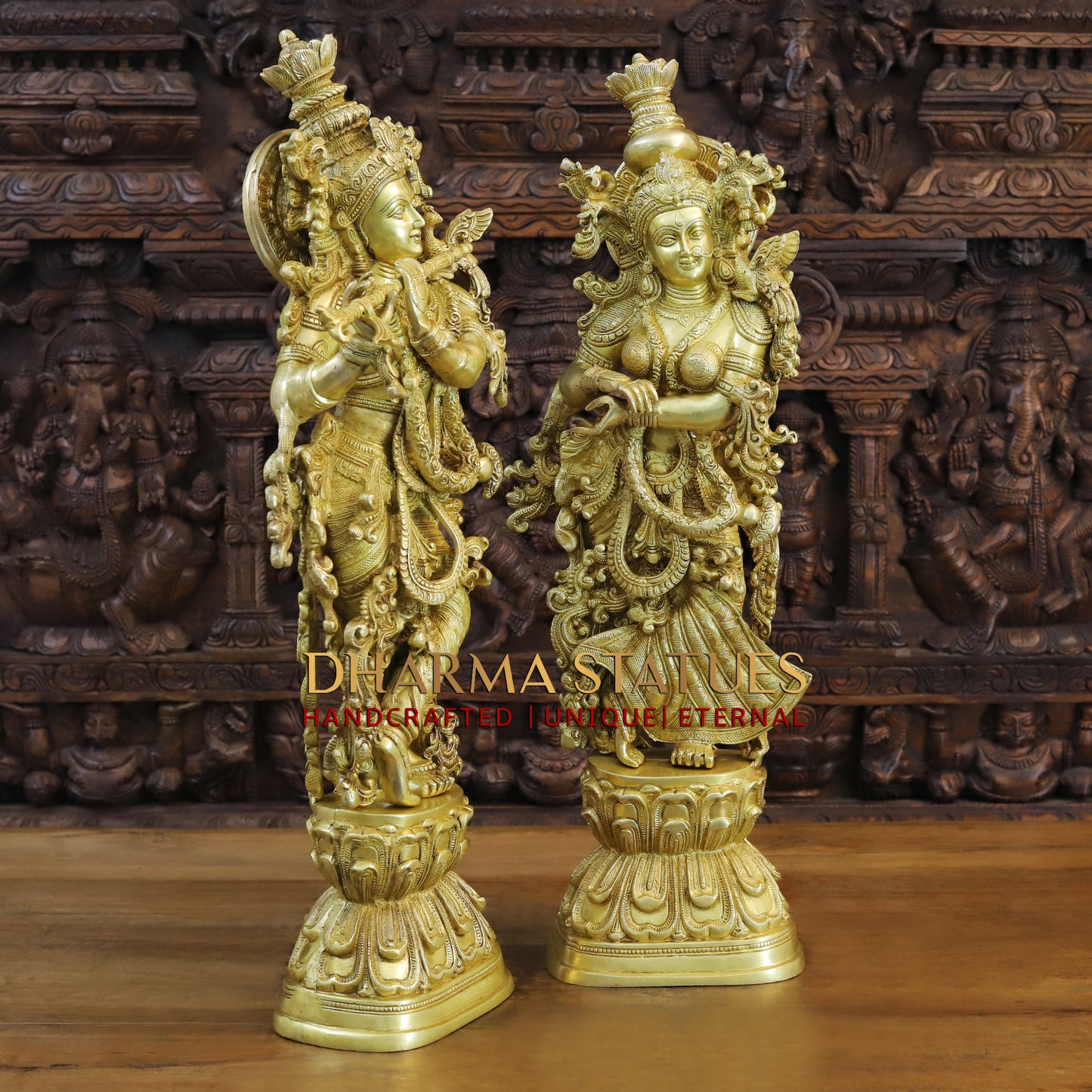 Brass Radha Krishna Idol, Fine Golden Finish 30"