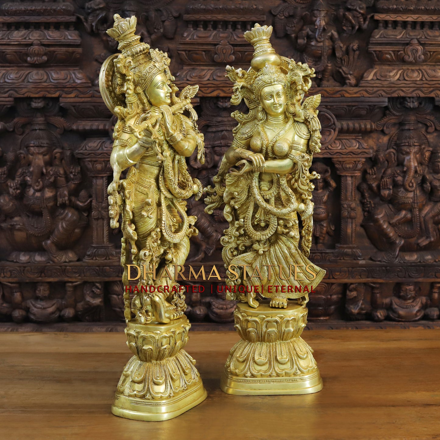 Brass Radha Krishna Idol, Fine Golden Finish 30"