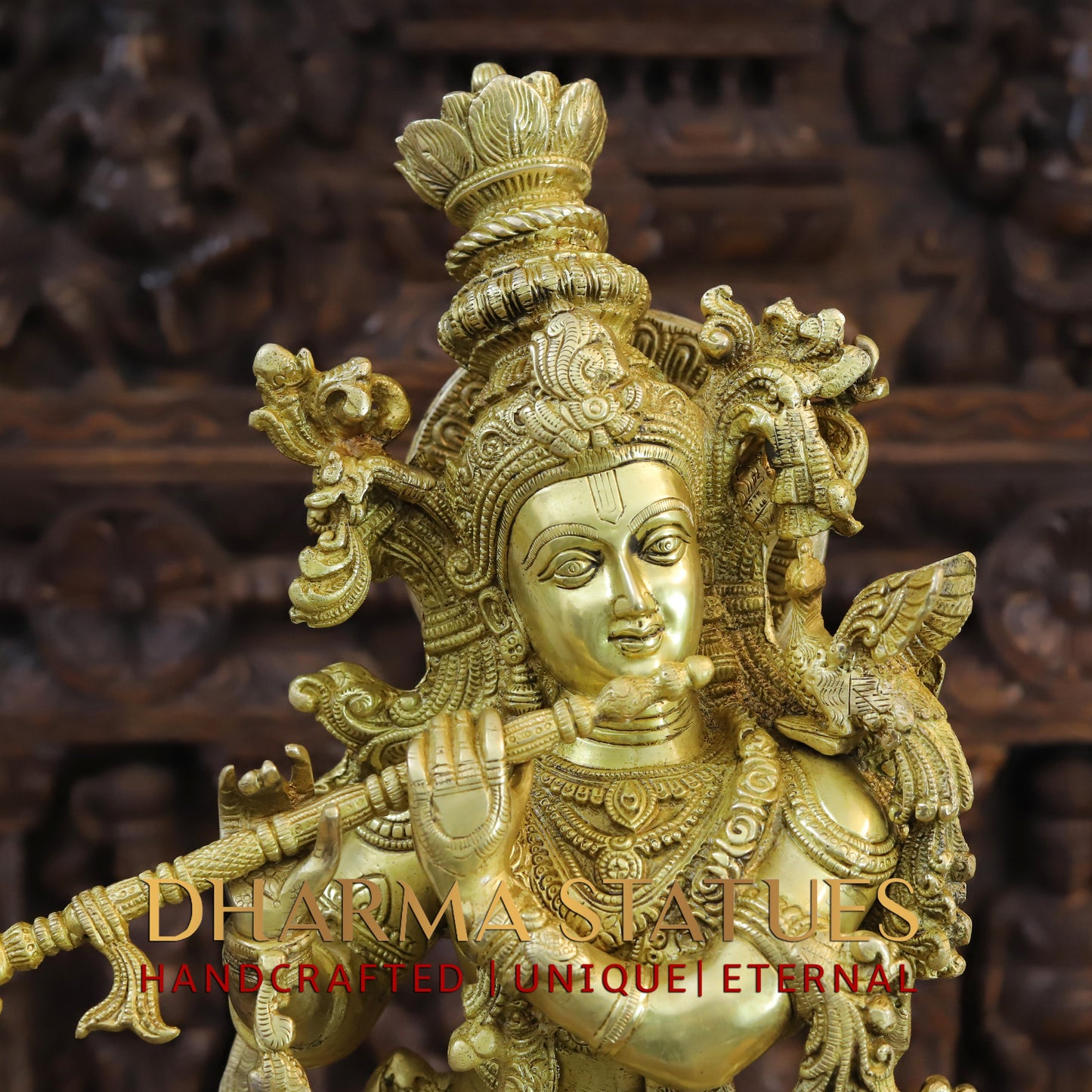 Brass Radha Krishna Idol, Fine Golden Finish 30"