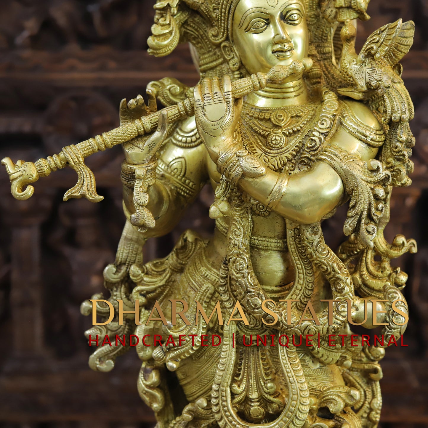 Brass Radha Krishna Idol, Fine Golden Finish 30"