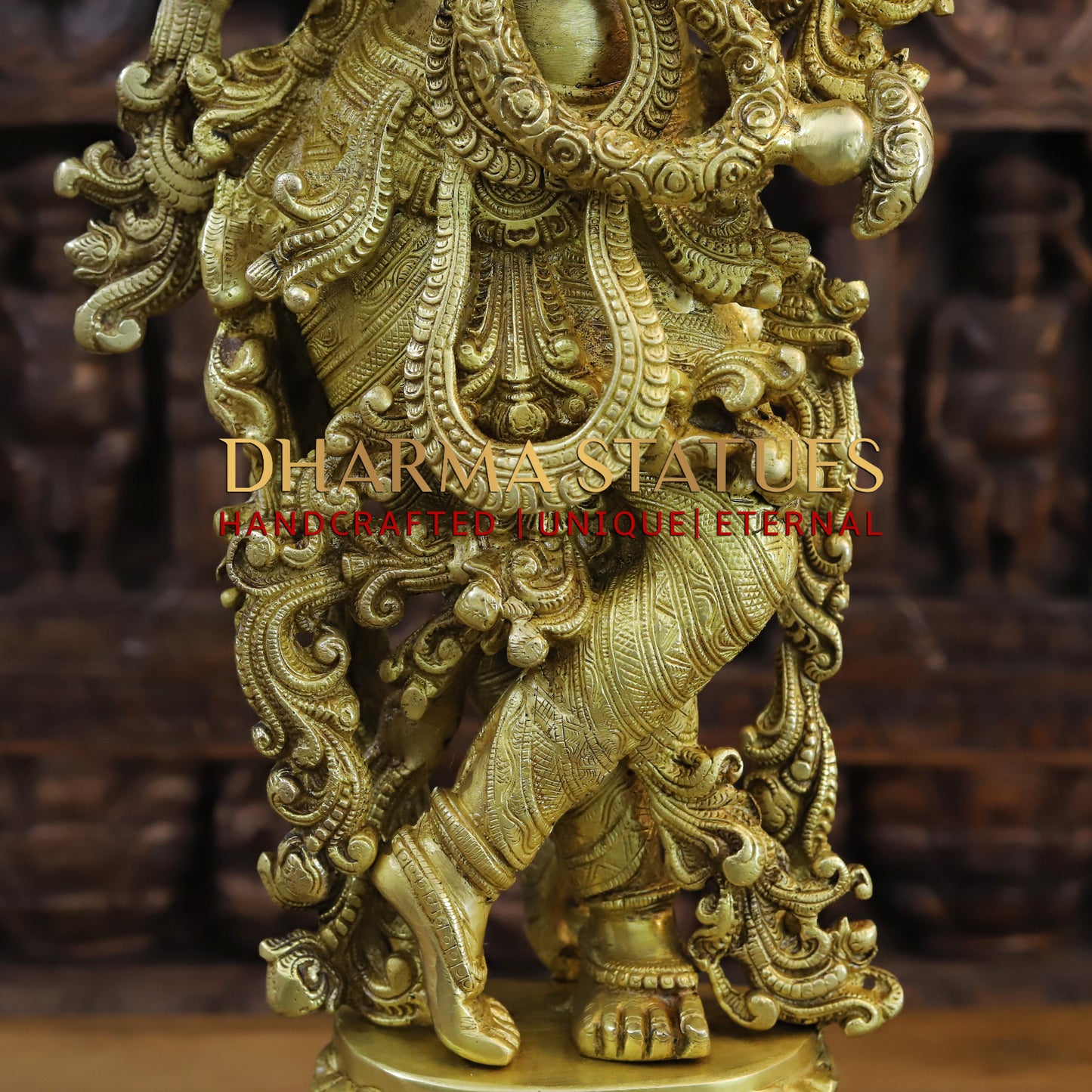 Brass Radha Krishna Idol, Fine Golden Finish 30"