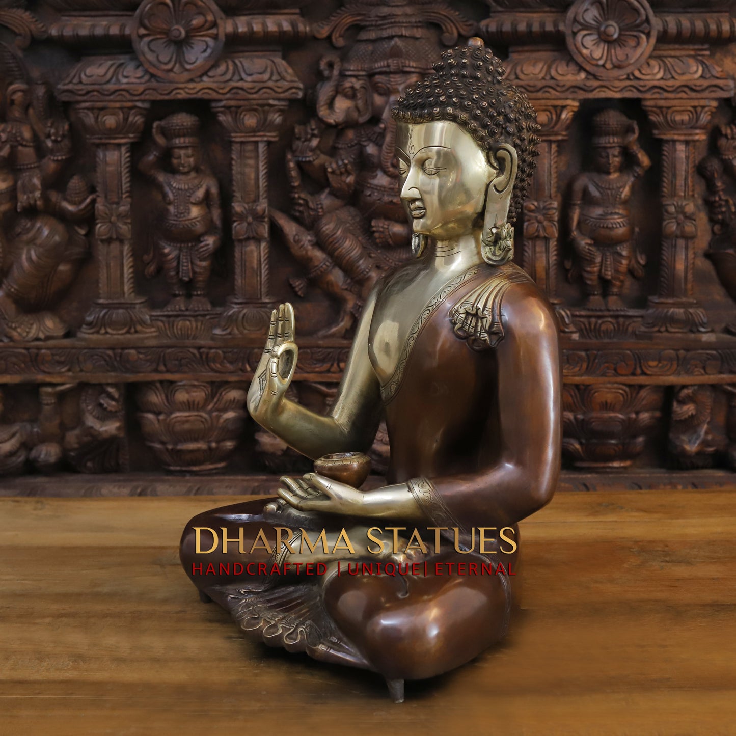 Brass Buddha Idol, Golden and Bronze Fine Finish 20"