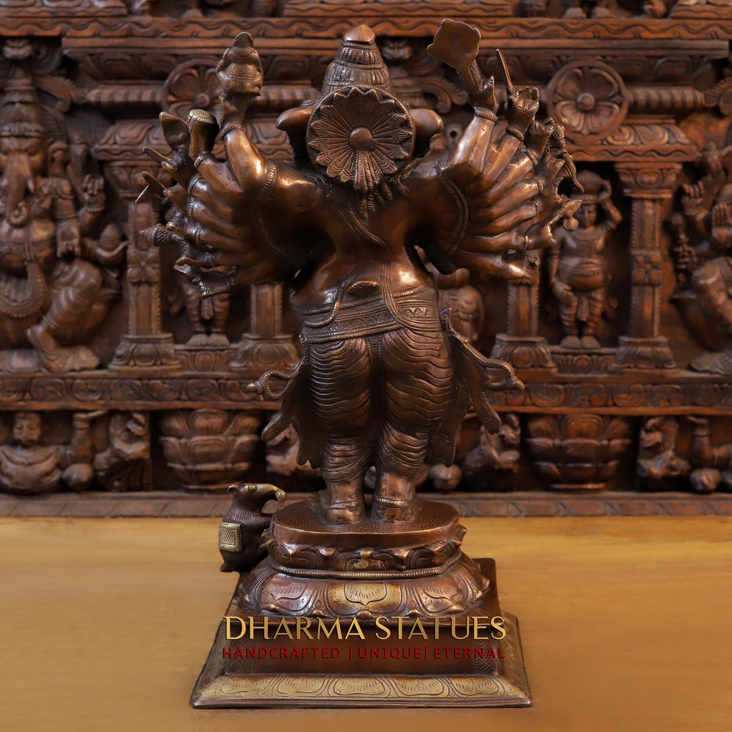 Brass Ganesh with Sixteen Armed, Copper & Golden Finish, 23"