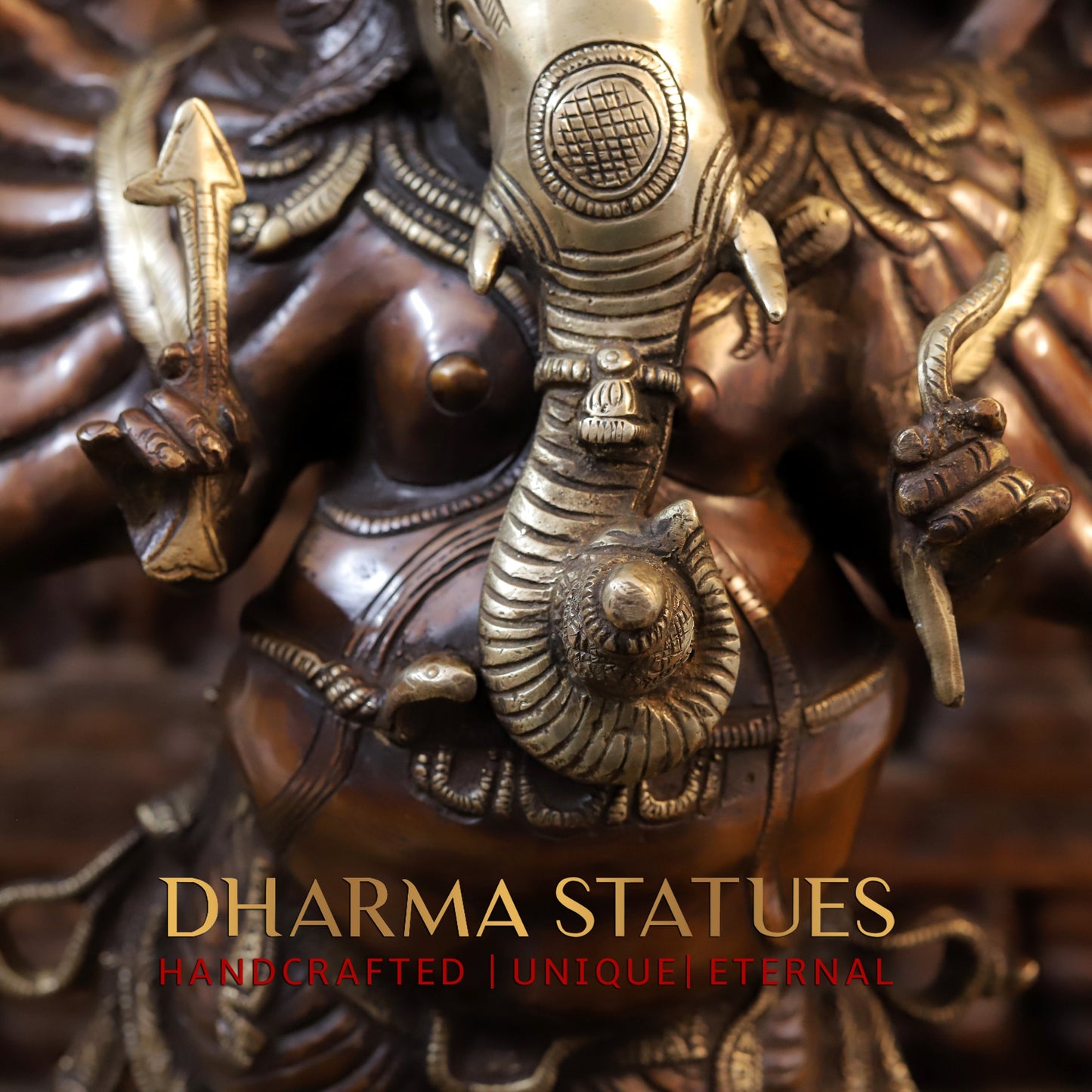 Brass Ganesh with Sixteen Armed, Copper & Golden Finish, 23"