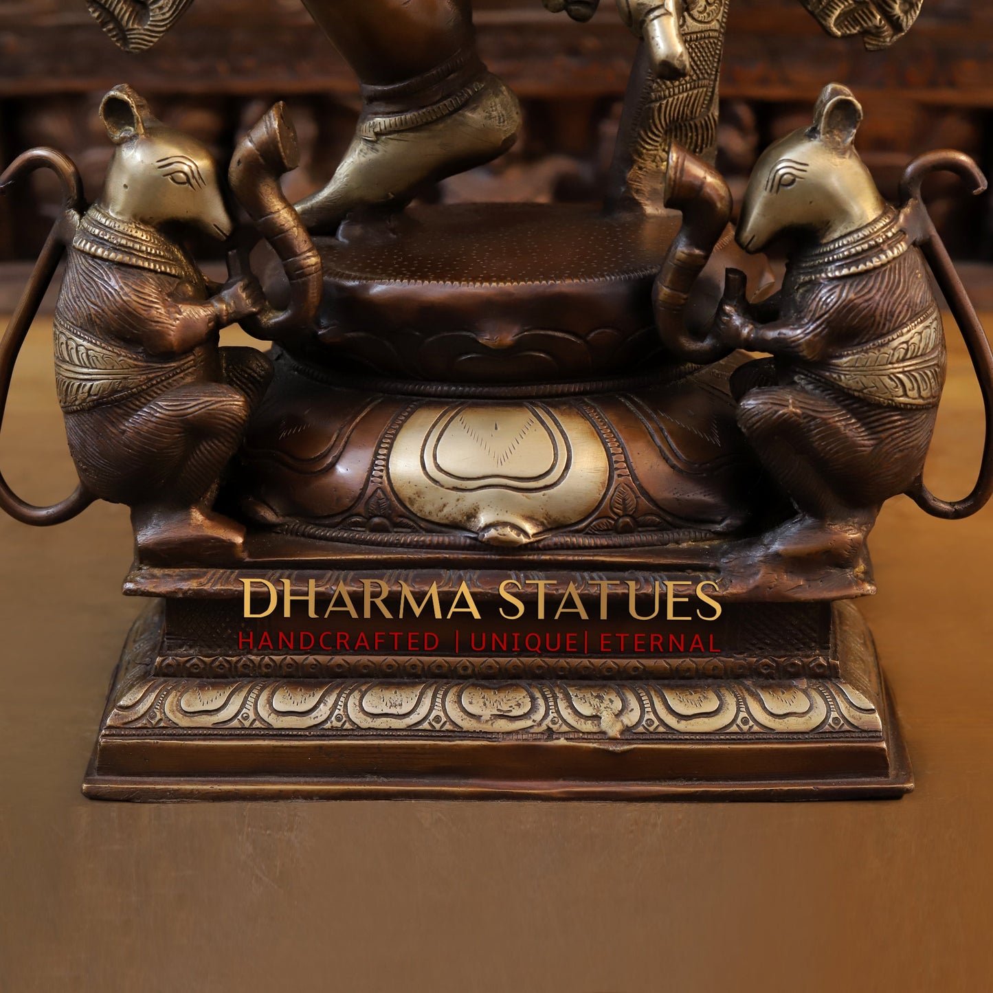 Brass Dancing Ganesh with 10 Arms, Copper & Golden Finish, 25.5"