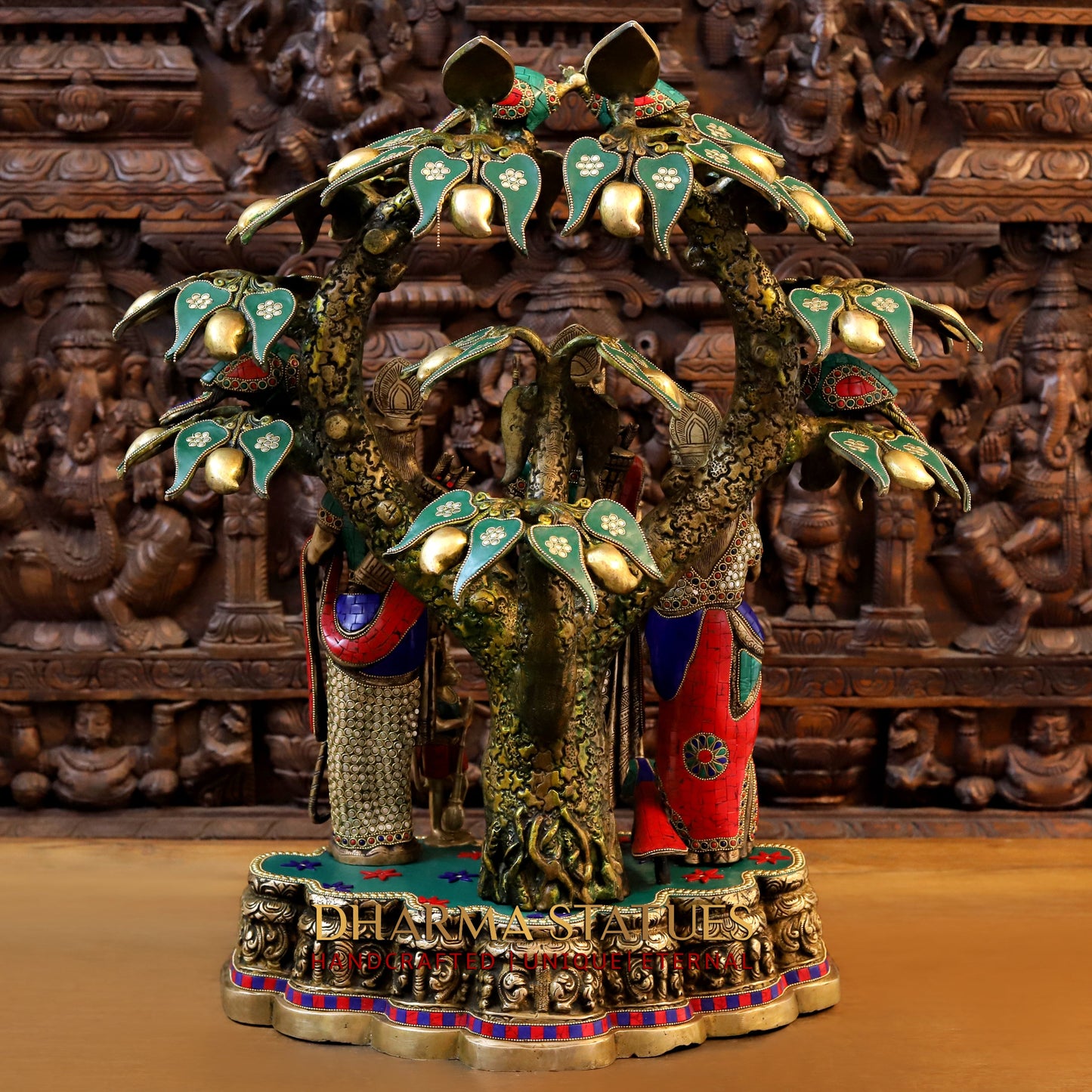 Brass Ram Darbar with Tree, Golden & Stonework, 29"
