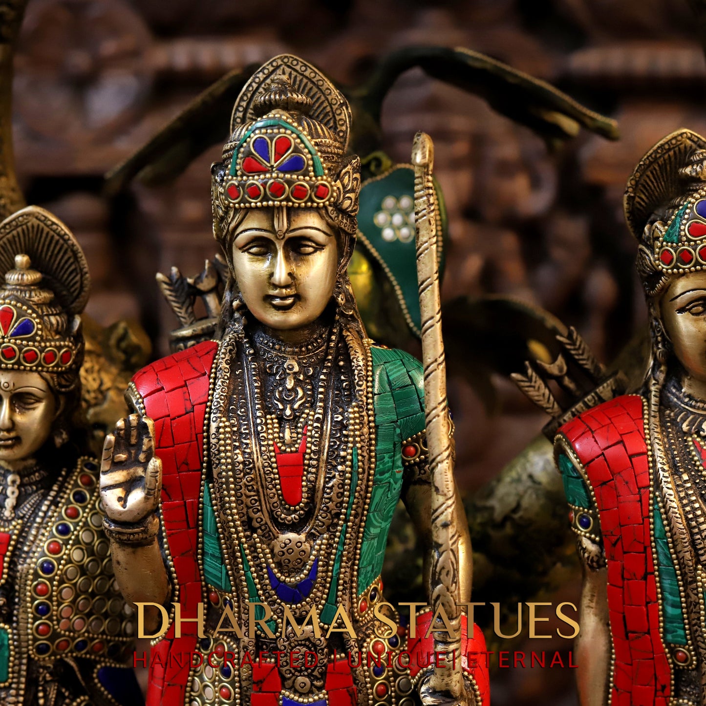 Brass Ram Darbar with Tree, Golden & Stonework, 29"